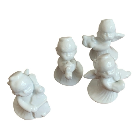 Celestial Angel Figurine 4x White Ceramic Angel Christmas Holiday Tabletop Decor - Picture 3 of 9